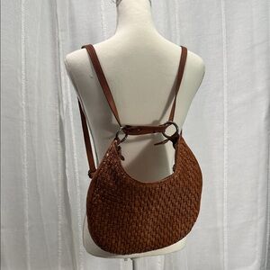 Woven Crescent Shoulder Bag in Brown